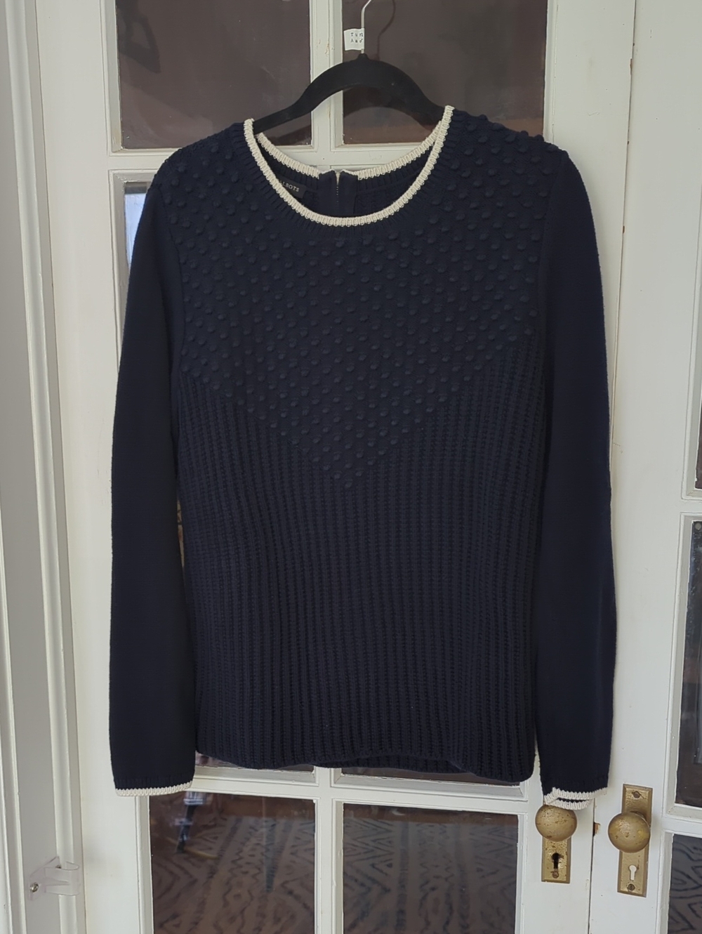 Talbots - Navy Knit Sweater with Cream Trim
